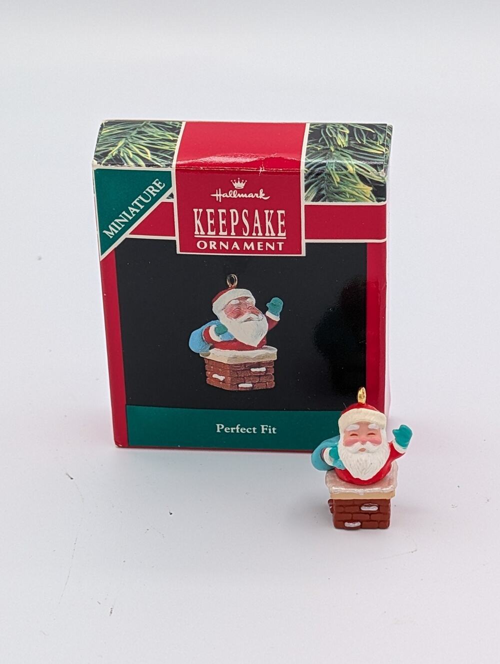 1990 Hallmark Keepsake Perfect Fit - Santa In Chimney Miniature Ornament - MIB